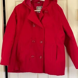 Red fall / winter jacket.